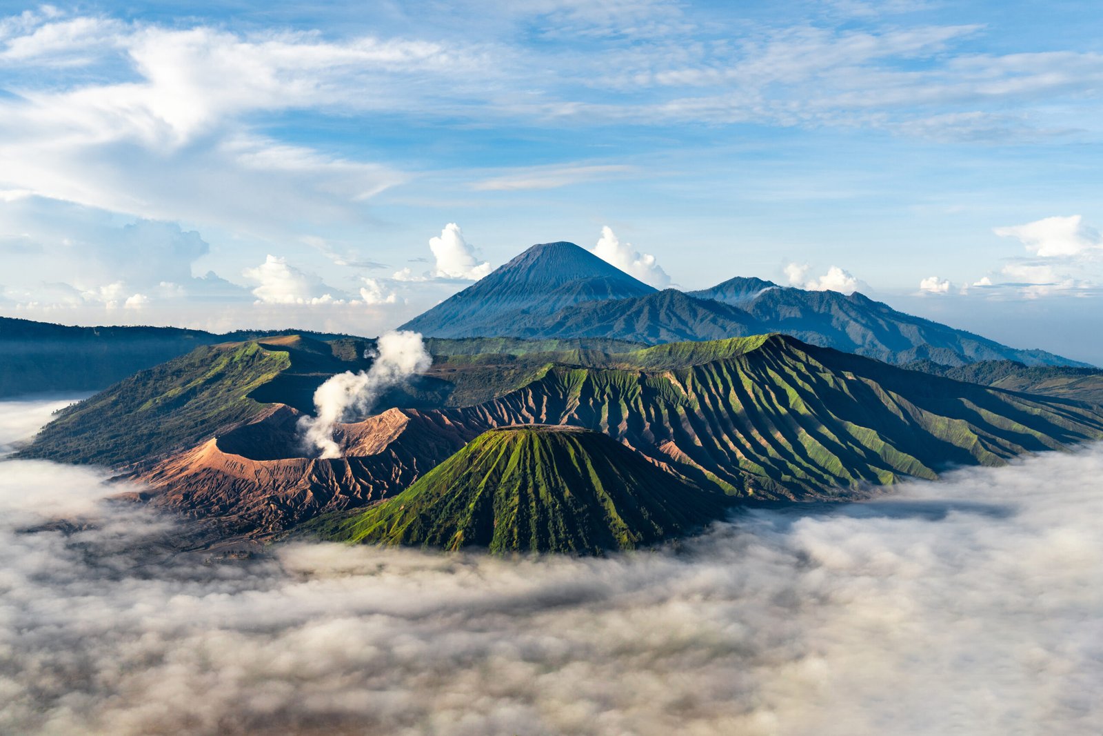 Landscape Mountain Bromo volcano blue sky background ,Tengger Semeru National Park,Indonesia