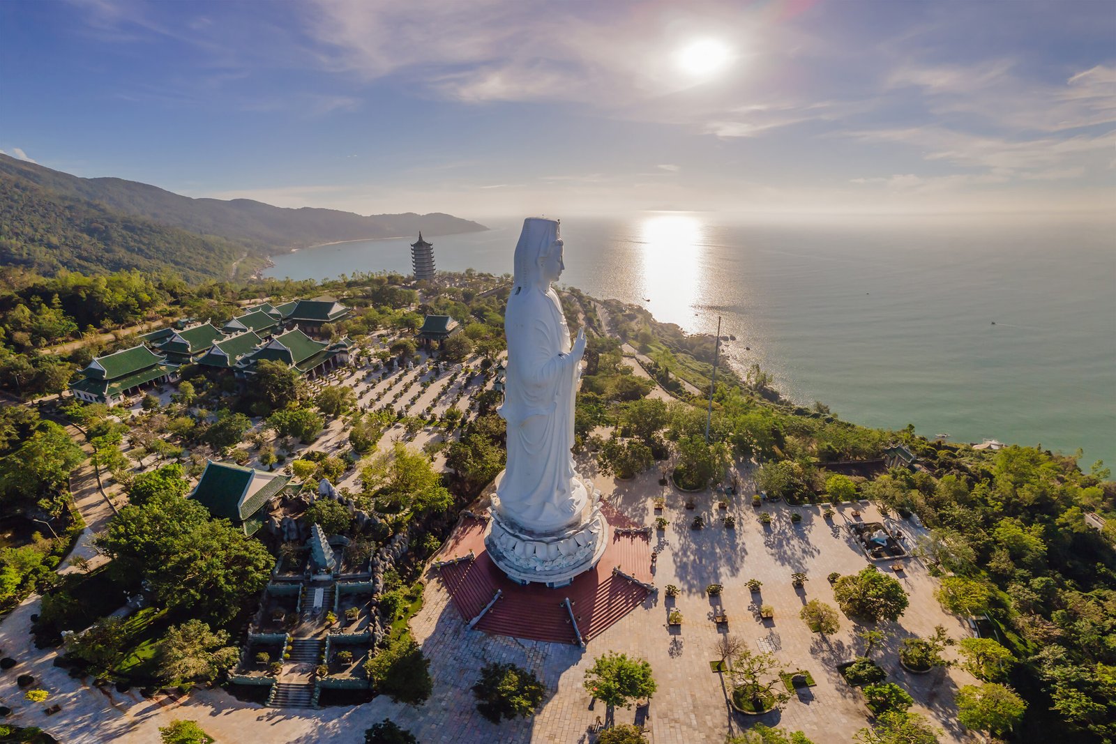 Aerial view, drone Chua Linh Ung Bai But Temple, Lady Buddha Temple in Da Nang, Vietnam